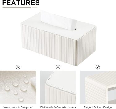 Коробка для серветок KingFOM з PU шкіри, біла, прямокутна – для вітальні, ванної кімнати та офісу