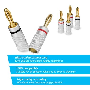 Бананові конектори для акустики 24K позолота, 4.5 мм, 90 градусів (4 шт.)