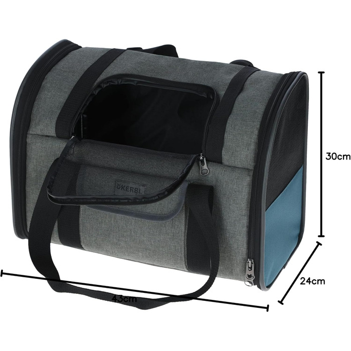 Рюкзак для собак Kerbl Pet Hunderucksack Vacation, сірий, блакитний, 43x24x30 см, Оксфорд, для маленьких собак та котів, міцний, стійкий до бруду