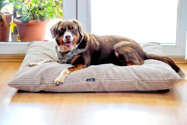 4L Textil ZOE - М'яке собаче ліжко з тканини Corduroy, 60x50 см, бежеве (смужки)