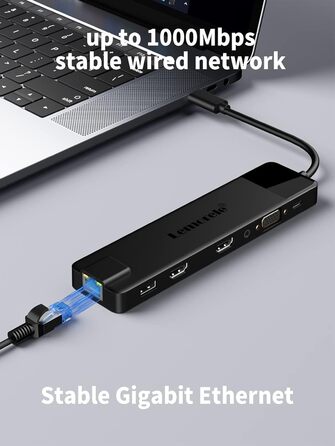 Док-станція USB-C хаб 13-в-1 з підтримкою 2 моніторів 4K HDMI, VGA, Ethernet, USB 3.0/2.0, PD 100W, SD/TF, AUX для Windows/Mac/Dell/HP