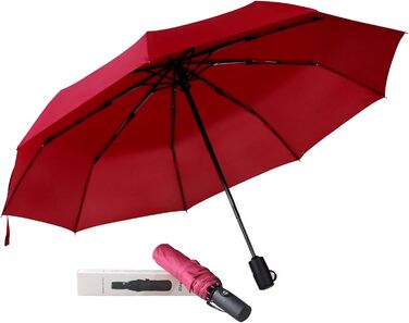 AMVUZ Парасолька штормостійка туристична вітростійка автоматична складана, 210T тефлонове покриття (червона)