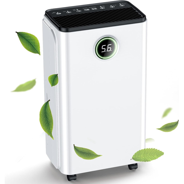 12L/Day Dehumidifier, Auto Dehumidification, 24H Timer On/Off, Continuous Drainage, Powerful Room Dehumidifier with LED Display and Control, Against Moisture