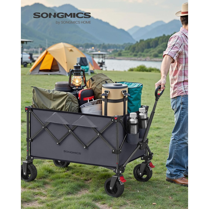Візок садовий SONGMICS складний, 90 л, сірий, до 180 кг, з 4 колесами (2 поворотні)