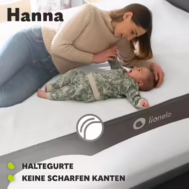 Lionelo Hanna Bed Rail Guard, Fall Protection, 150 cm x 66 cm, Foldable to 180 Degrees, Breathable Mesh, Easy Assembly, Standsafe Lock, SecureBelt, Stable Construction, Grey