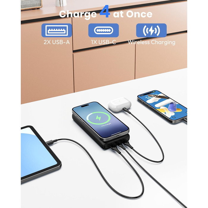 Power Bank BRENCIL 27000mAh з бездротовою зарядкою 15W, PD/QC, USB-C, чорний