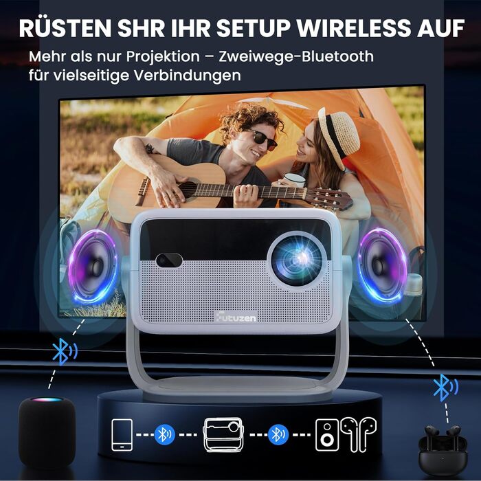 Beamer 4K з автофокусом та автотрапецеїдною корекцією: проєктор WiFi6 Bluetooth5.2, 360° обертання, FHD 1080P, для домашнього кінотеатру, з голосовим керуванням, для підключення телефону, підтримка Screen Mirroring