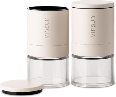 Набір з 2 мельниць для солі та перцю Vinsun - керамічний механізм, регульовані, ручні, нержавіюча сталь, кремово-білі