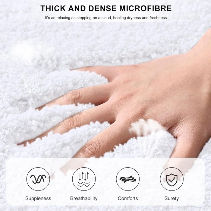 Килимок для ванної кімнати 40x60 см, антиковзаюча, м'яка, швидковисихаюча, з високим ворсом, з мікрофібри для ванни, душу та ванної кімнати, придатний для прання в машині (60 x 40 см, прямокутна, білий)