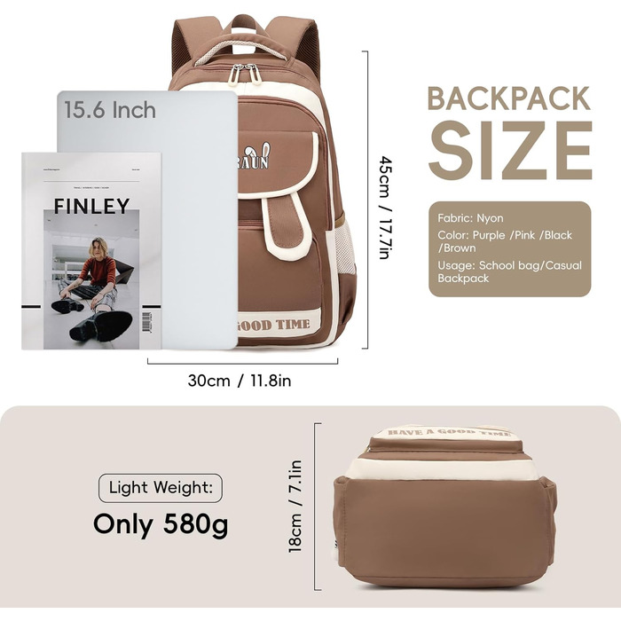 Шкільний рюкзак для дівчаток-підлітків, легкий водонепроникний рюкзак з милим брелоком, рюкзак для школи 1-5 класів та старшої школи, великий рюкзак для підлітків - фіолетовий (коричневий)