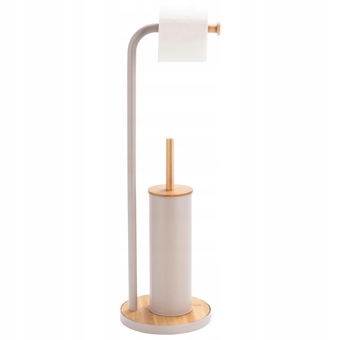 Стильний тримач для туалетного паперу з ергорегічним йоржиком для унітаза, бежевий бамбук та сталь