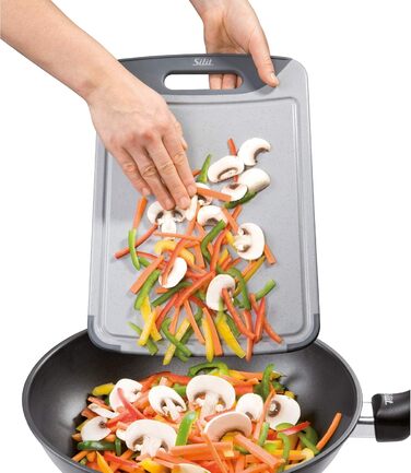 Silit Cutting Board Plastic Set, 2-Piece, Kitchen Board with Juice Groove, Hanging/Carrying Handle, 2 Sizes, Blade-Friendly