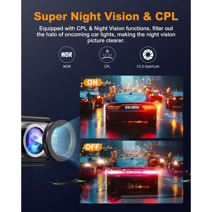 Відеореєстратор Auto Dashcam 4K WiFi 360° з CPL, 64GB SD, IPS Mini камера з Super Night Vision, WDR, 170° та G-Sensor