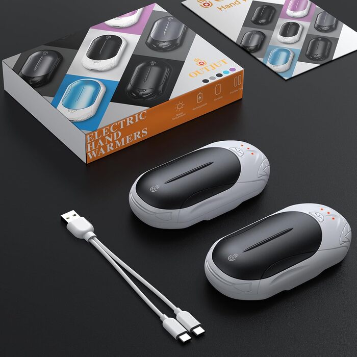 Електричний грієчка для рук 2-в-1 OUTJUT 6000mAh з USB, акумулятор 20 годин, 3 режими нагріву, швидкий нагрів, для спорту та відпочинку на природі взимку, подарунок на Новий рік (3 кольори)