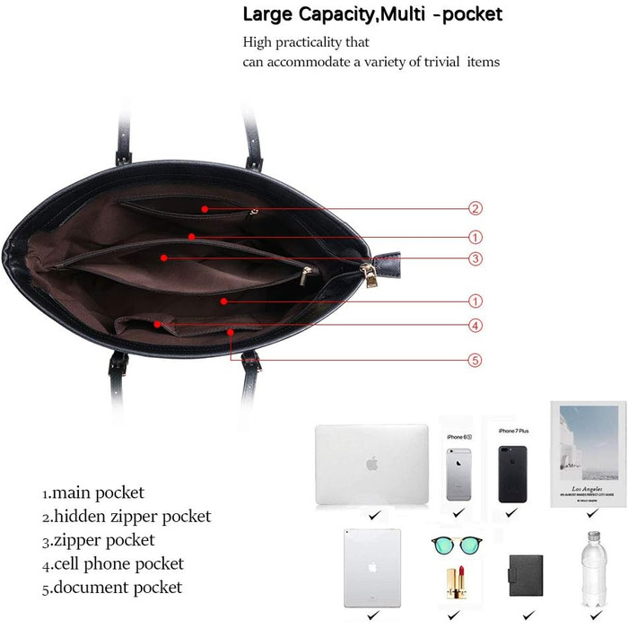 Сумка жіноча URAQT чорна шкіряна, шопер для офісу, школи, покупок з помпоном з хутра кролика та брелоком