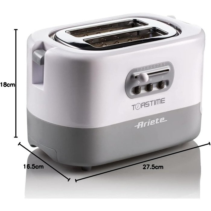 Тостер Ariete 159 Toastime з 2-ма відділеннями, з пружинним захватом, розморожування та підігріву, 700 Вт, нержавіюча сталь, білий