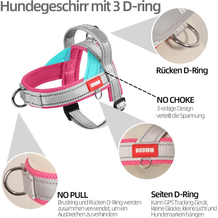 Нашийник для собак середніх та маленьких порід, цуценят, кольоровий, з м'якою підкладкою, з ручкою та кільцем, світловідбиваючий, легкий, чорно-сірий, (M, сірий+рожевий)