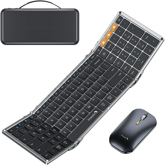 Бездротова клавіатура та миша ProtoArc XKM01: складана, Bluetooth, 2.4G, QWERTZ, для iPad, Tablet, iPhone, Laptop (Space Grey)