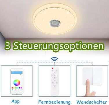 Світлодіодна стельова лампа 48W з Bluetooth-динаміком, діммована, зоряне небо, RGB, керування пультом або через додаток, музика, для спальні та дитячої кімнати