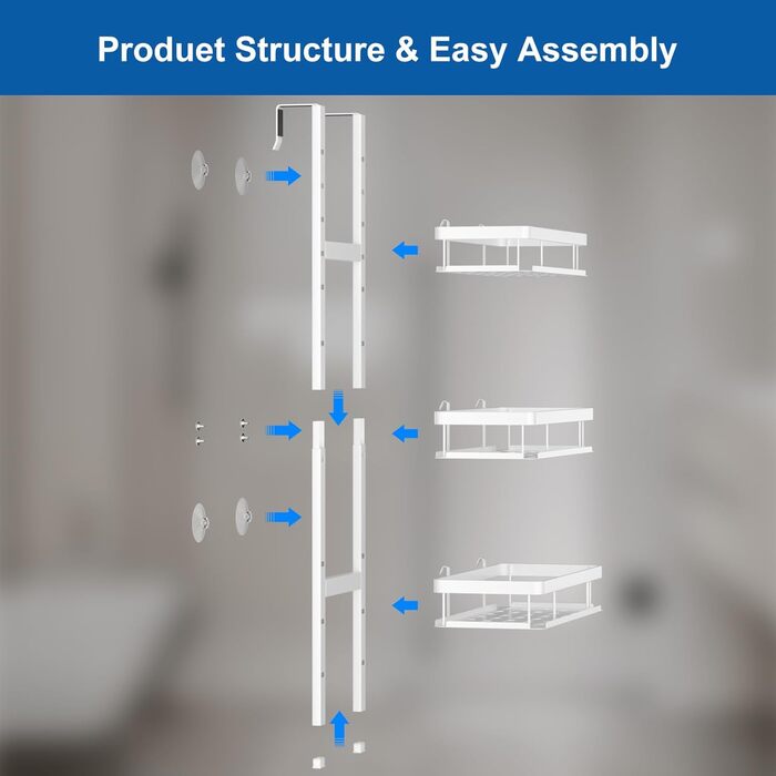 Підставка для душу на кріплення, полиця для душу без свердління для ванної кімнати, органайзер з 2 кошиками, тримач для шампуню (білий, White - 3 рівні)