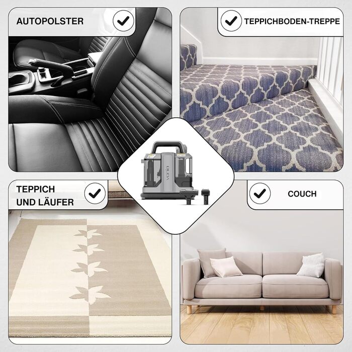 Вакуумний пилосос для чищення килимів та м'яких меблів Vonia – 450W, 11 kPa, 2 насадки, 1.2 м шланг, сірий. Ідеально для авто, диванів, килимів та м'яких меблів