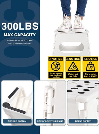 Складний табурет HOUSE DAY 27см чорний, 150кг, з антиковзними ніжками та ручкою, для кухні, ванної, дитячої кімнати, кемпінгу