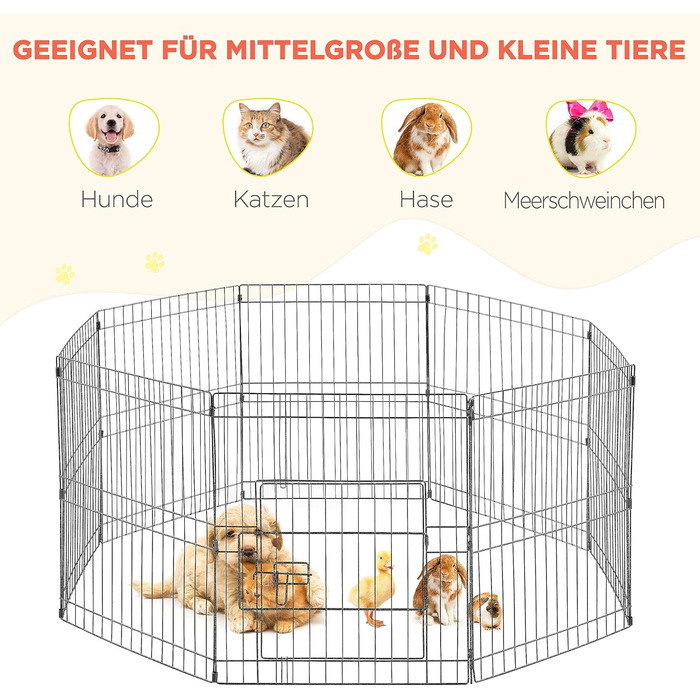 Yaheetech 8-Panel Folding Dog Playpen - 61cm High, Indoor/Outdoor Pet Pen with Door, Flexible & Portable, Easy Assembly - Suitable for Dogs, Cats, Puppies, Rabbits