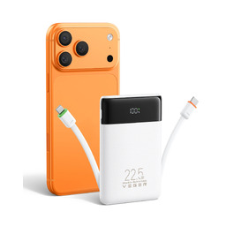 Повербанк VEGER 10000mAh 22.5W з вбудованим кабелем USB-C, швидка зарядка, білий
