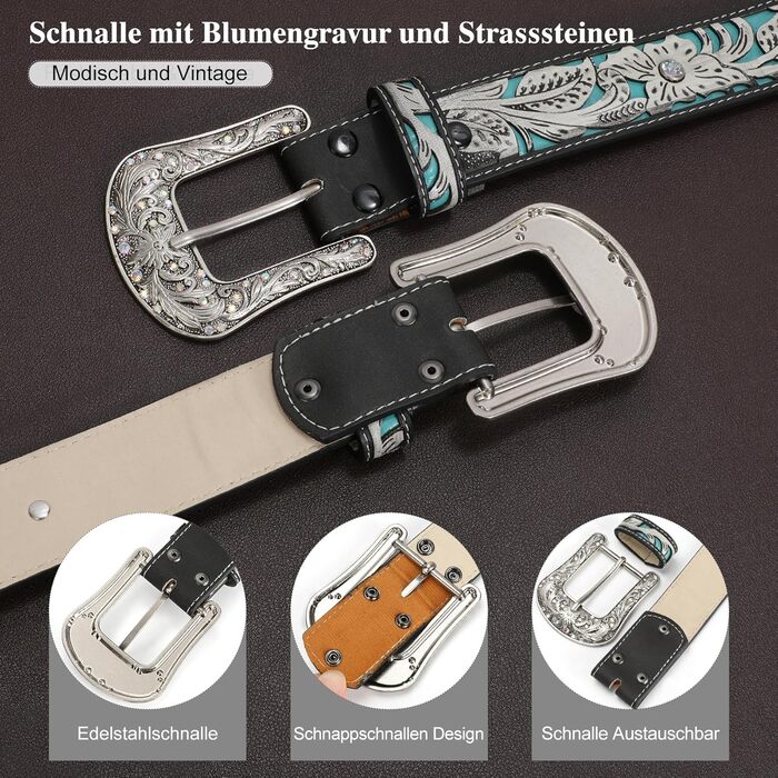 Жіночий та чоловічий шкіряний ремінь в стилі вестерн JasGood, гравіювання, ковбойський ремінь для джинсів, штанів, суконь (2-сірий, 130 см, підходить для талії 106-120 см)