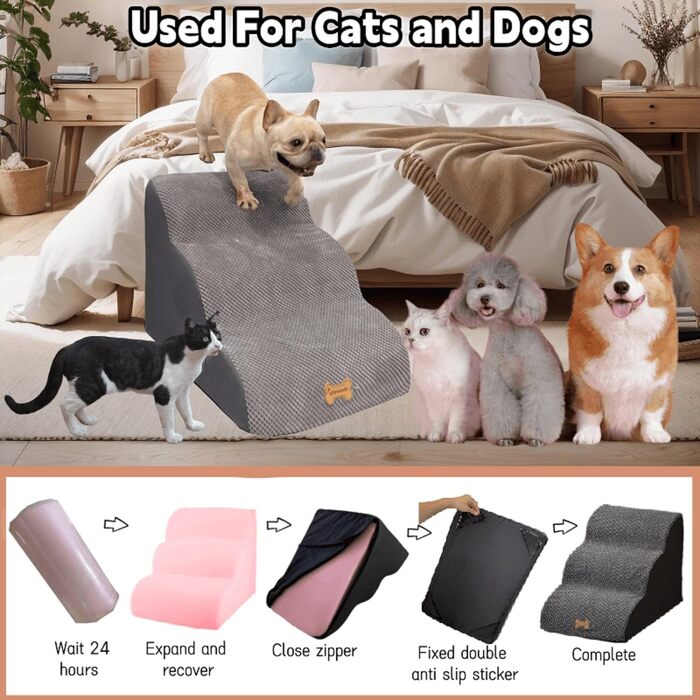 Сходинки для собак Breiter - 3 шт., 30 см, для маленьких собак, з щільним шаром піни, знімний чохол, неслизьке дно, 32x60x30 см