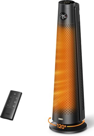 Електричний обігрівач Dreo з PTC-керамічним нагрівачем, 2000W, з пультом керування, тихий (25dB), осциляція 120°, термостат, 5 режимів, 3 швидкості, 7-рівневий захист, таймер 12 годин, чорний