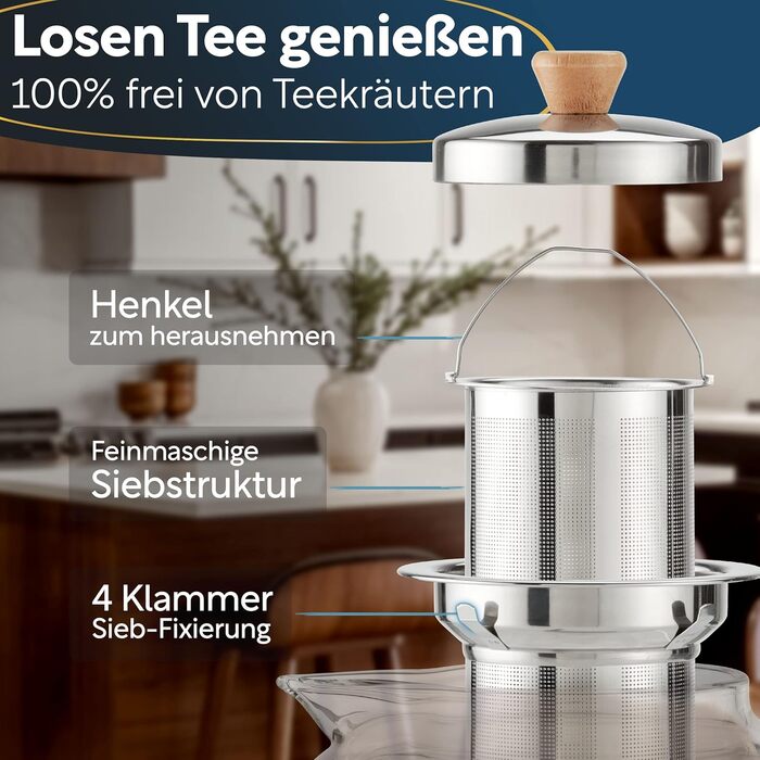 Teapot with infuser insert I 1.5 Liters I reinforced glass thickness for better insulation I usable with trivet I glass teapot I thermal tea maker I robust teapot I tea maker