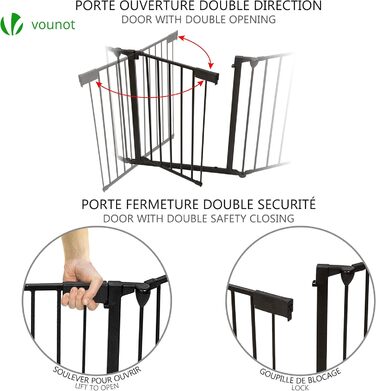 Захисне ґратка для каміну Vounot з дверцятами, 375 см, 6 елементів, металева, для дітей, чорний