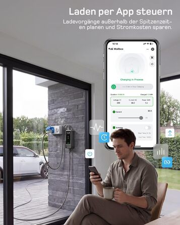 Зарядний пристрій для електромобілів Dé Mobile Wallbox 7.4 кВт з Wi-Fi, кабель Type 2 6м (1 фаза, 6-32A) для Tesla Model Y/3, VW ID.3/4/5/7, Skoda Enyaq