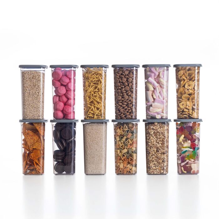 Набір контейнерів для зберігання продуктів [12 шт] Anthrazit, 1500 мл - Складні, економія місця, герметичні, для кухні