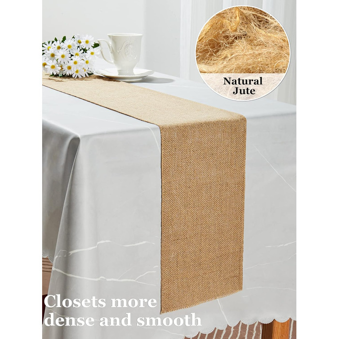 HEETA Jute Table Runner Table Band Natural, Jute Band Table Runner Fabric by the Meter 20cm Wide, Cuttable for Various Desk Sizes, Table Decoration for Garden Party, Wedding, 20m Roll
