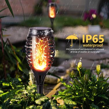 Geemoo Outdoor Solar Lights - Set of 6 Garden Torches with Realistic Flame Effect