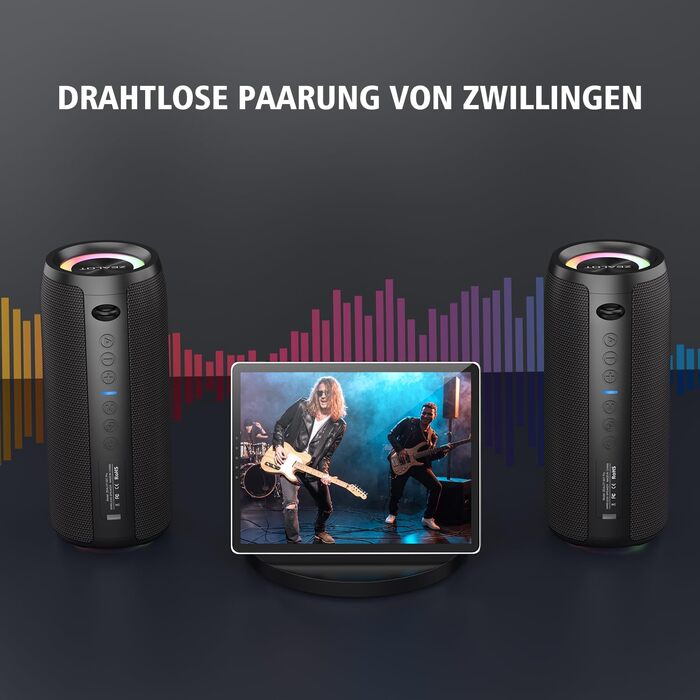 ZEALOT Bluetooth колонка з підсвіткою 40W, портативна водонепроникна (IPX6), AUX, USB, Micro SD, Bluetooth 5.2, Dual Pairing