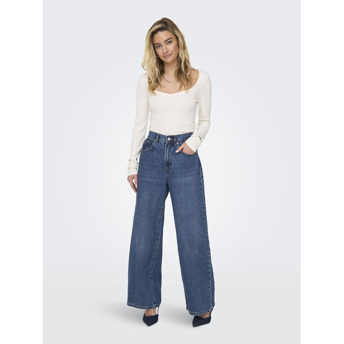 Джинси жіночі Only Hope з широкими штанинами, висока талія, середній блакитний денім, розмір 28W/30L