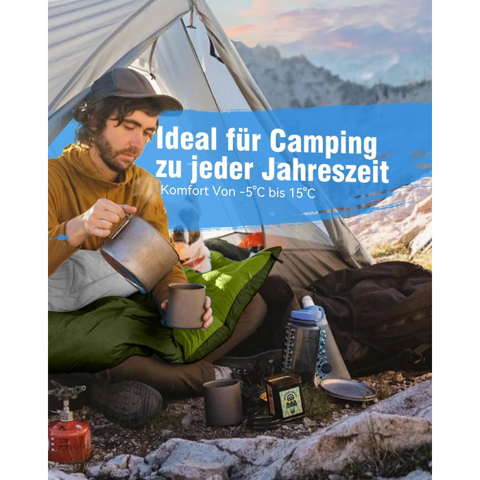 Сплячий мішок 3-4 сезони, водонепроникний, ультралегкий, для дорослих та дітей, 220*75см (Зелений)