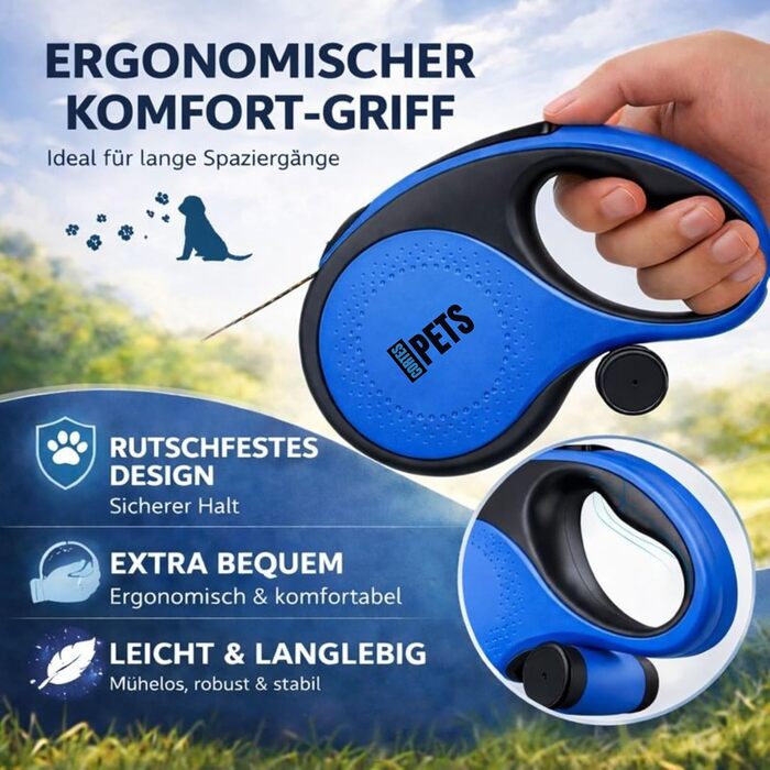 Рулетка для собак великих порід Flexi New Comfort, 8 м, до 50 кг, з кнопкою блокування, тримач для відходів, блакитна XL