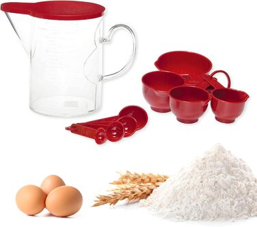 Supreme Housewares Measuring Cups and Spoons, 10-Piece Set, Plastic, Multi-Purpose Kitchen Utensils, Cooking and Baking Tools, BPA-Free, Dishwasher Safe for Liquids and Dry Ingredients (red)