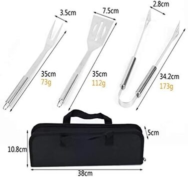 Набір гриль-посуду з нержавіючої сталі GQC, 3 шт. Професійний набір інструментів для грилю в кейсі. BBQ, кемпінг, сад, для чоловіків та жінок