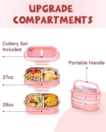 Ланчбокс Lille Home з 2 ярусами, 4 відділення, 1650 мл, з посудом, BPA-free, не протікає (Зелений) (Рожевий)