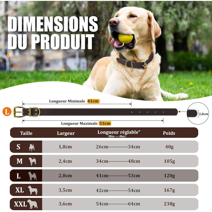 Нашийник для собак з натуральної шкіри, великих порід, з металевою застібкою та кільцем, регульований