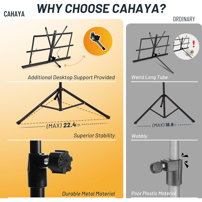 Металевий портативний підставка для нот CAHAYA CY0204 чорна - регульована, 2-в-1 з сумкою
