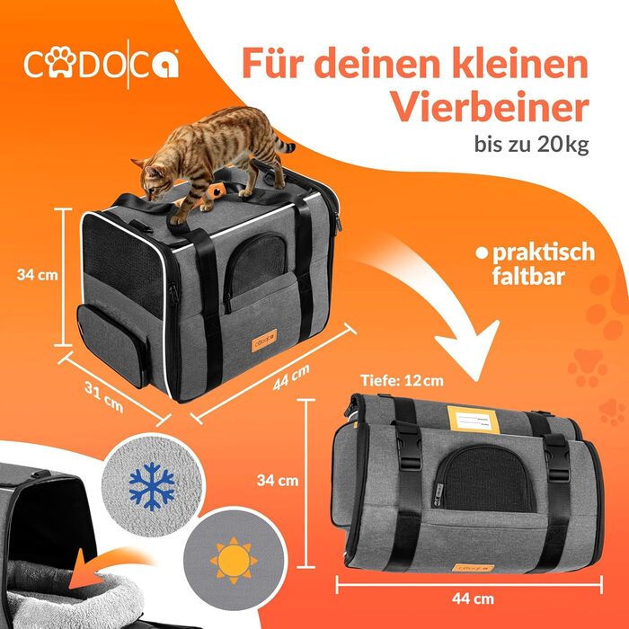 Транспортна переноска для котів до 20 кг, складна, з сонце- та дощовим дахом, плечовим ременем, мискою, дихаюча, комфортна, з обертовим матрацом, сіра