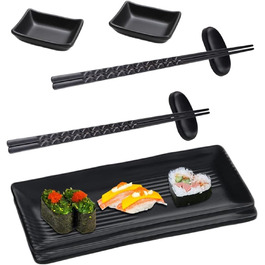 Набір для суші: 2 тарілки, 2 миски для соусу, 2 пари паличок та підставки, чорний