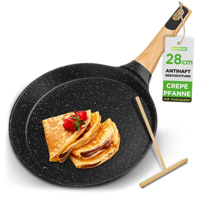 Пательня для млинців Nutrichef 28 см з антипригарним мармуровим покриттям, індукційна, з дерев'яною лопаткою