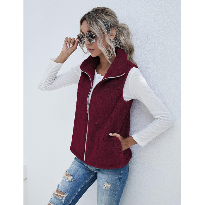 Жіноча жилетка Rapbin з м'якого флісу Teddy, тепла безрукавка на осінь/зиму, плюшева куртка, легка повсякденна однотонна жилетка, жіночий осінній плащ XXL, бордовий колір